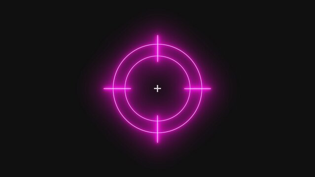 Bright neon pink glowing crosshair target symbol for gaming and interface design on black background