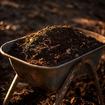 Wheelbarrow Filled with Rich Compost and Garden Soil for Planting.