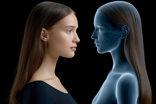 Human profile next to a digital representation