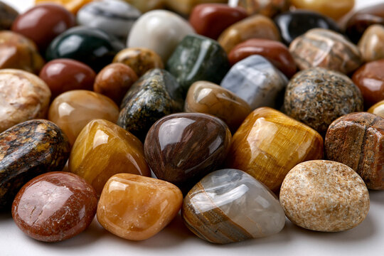 Colorful polished stones on white