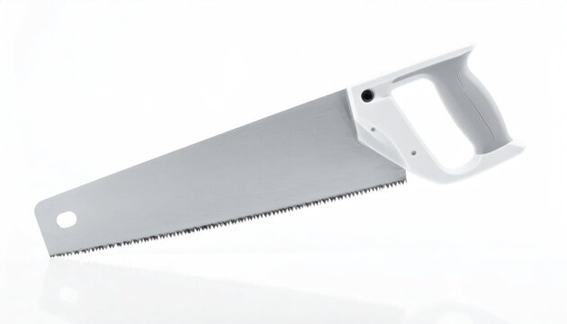 Modern hand saw with white ergonomic handle isolated.