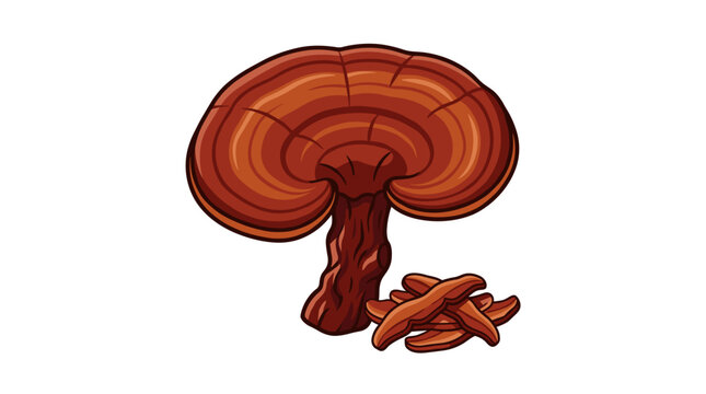 Reishi Mushroom Ganoderma Lucidum Illustration with Slices