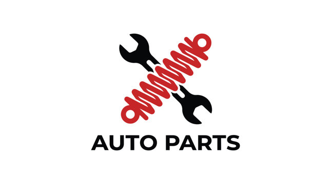 Crossed wrench and shock absorber logo for auto parts business.