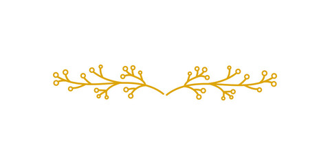 Gold floral divider with berries, elegant botanical ornament for wedding invitation, greeting card, or menu design, vector illustration isolated on transparent background © TawfikStock