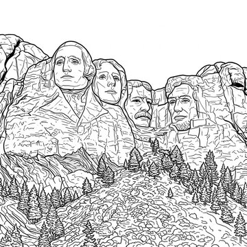mount Rushmore famous landmark coloring page