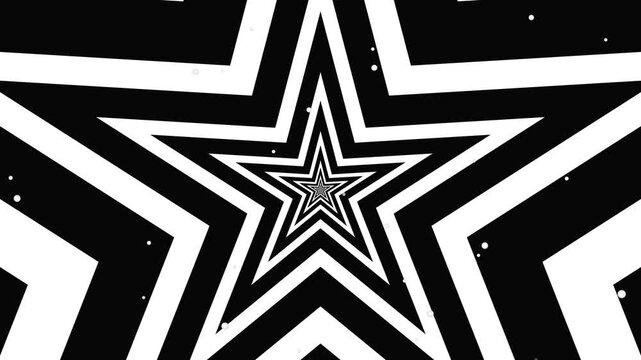 A captivating black and white design featuring radiating star shapes with intricate, converging lines, creating an optical illusion of depth and movement 4K video.