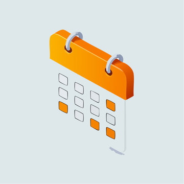 Isometric minimalist wall calendar icon in orange and white.