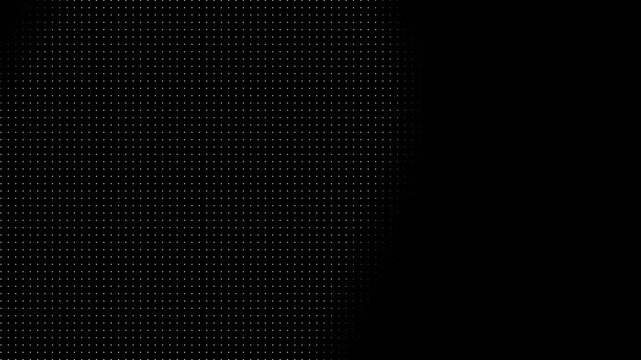 Pixel grid halftone clusters flickering on black background with sharp dithered edges for technical display overlay.
