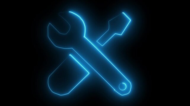 Glowing neon blue color metals mining icon on black background 4K video animation.