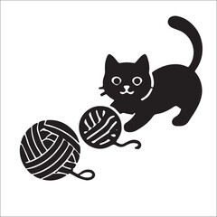Cat Playing with Yarn Ball Flat Vector Icon © Ameli