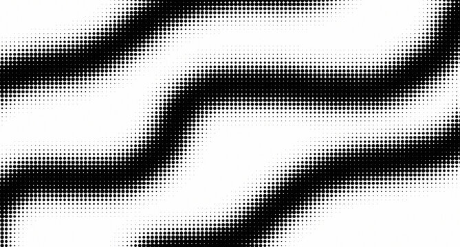 Abstract black halftone dots pattern on grainy white background