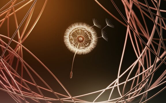 Dandelion seed in copper wire abstract digital background