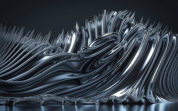 Chrome liquid wave spikes abstract 3D background