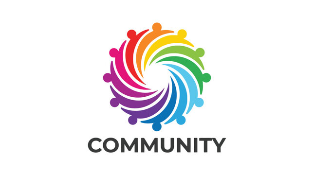 Colorful swirling people icons forming a community logo design.