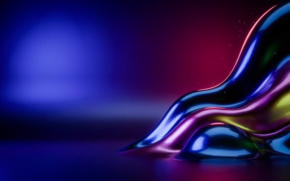Colorful liquid glass shape on dark abstract background