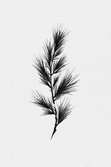 Obraz premium Minimalist black ink illustration of a pine branch on white paper.