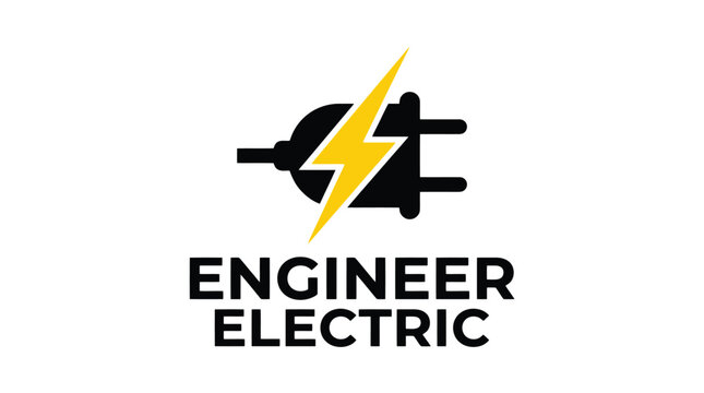Electric engineer logo with plug and lightning bolt design.