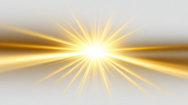 Golden starburst light effect on white background