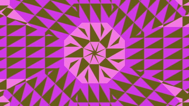 Geometric abstract background with triangle pattern in pink and olive green radiating from the center for modern designs and layouts