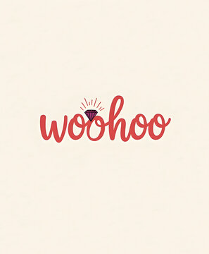 Excited woohoo text with a sparkling diamond symbol for celebration