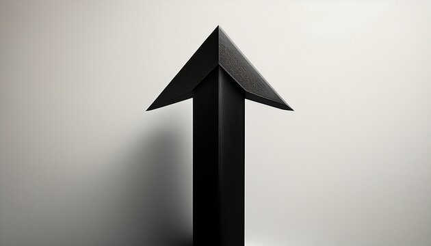 black arrow directing upward positioned against white background signaling vertical progression or navigation guidance