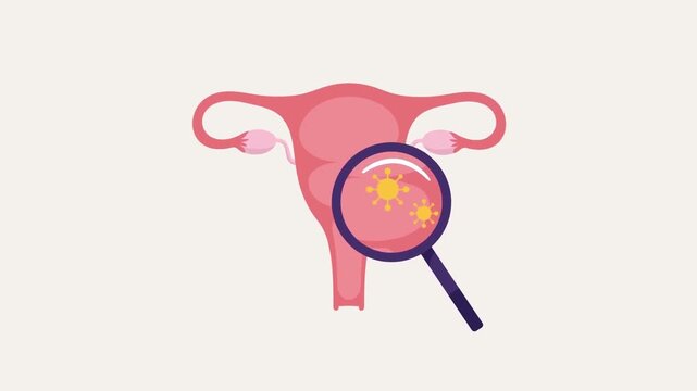 Human Papillomavirus HPV Magnifying Glass Uterus Diagram 2D Animation &ndash; Cervical Cancer Prevention, Medical Gynecology, and Infection Concept