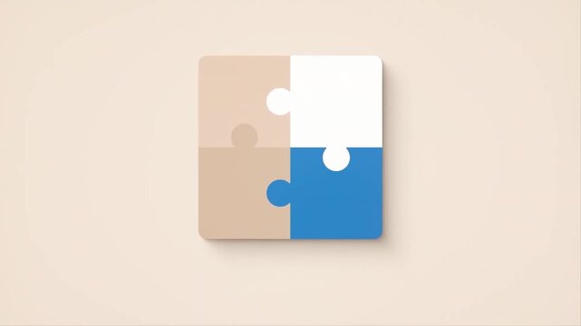 Four Jigsaw Puzzle Pieces Connecting Together 2D Animation &ndash; Business Solution, Teamwork, Strategy, and Completing Project Concept