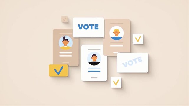 Voting Ballots Checkboxes and Candidate Cards 2D Animation &ndash; Democracy, Political Election, Polling Station, and Government Voice Concept
