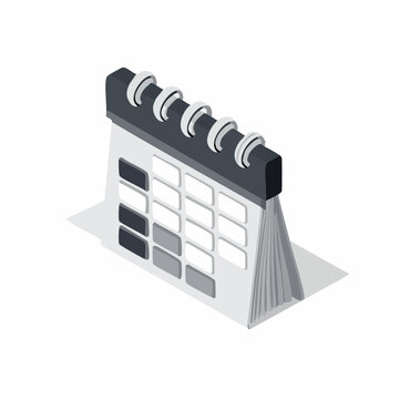 Isometric black and grey spiral bound calendar icon