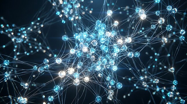 Abstract digital neural network connections representing artificial intelligence data flow