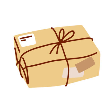 Stack of Wrapped Postal Parcels, Hand Drawn Vintage Shipping Package Illustration for Gift Delivery, Handmade Business and Cozy Stationery