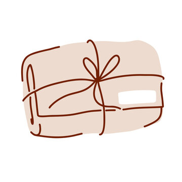 Wrapped Postal Parcel with Twine Bow, Hand Drawn Kraft Paper Package Illustration for Shipping, Gift Wrapping and Cozy Mail Collection