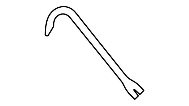 Hand-drawn crowbar illustration as a scalable vector icon with an editable stroke for industry tools. This minimalist design allows for adjustable line weight to suit any professional project.
