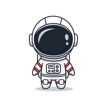 Cartoon astronaut in white spacesuit standing.