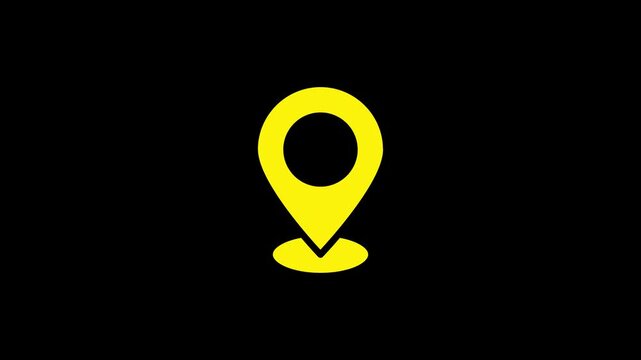 Yellow map location pin icon isolated on a black background.