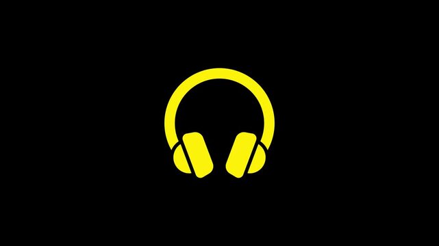 Minimalist yellow headphone icon isolated on a solid black background.