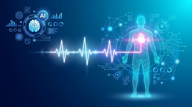 Artificial Intelligence Healthcare Technology Concept with Digital Human Heart Beat Analysis