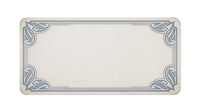 Ornate blue corner on cream rectangle isolated on a transparent background border decorative