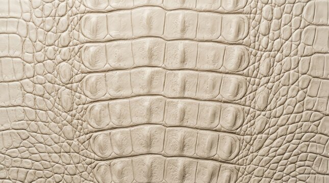 Detailed view of light colored embossed leather with crocodile skin pattern.