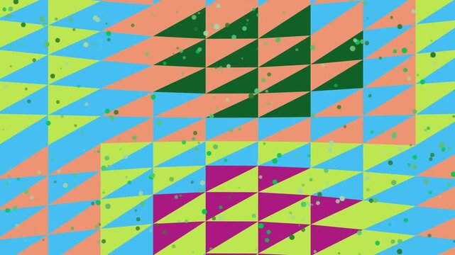 Triangular mosaic pattern background in shades of blue green and peach with a geometric leaf or tree shape adding a vibrant modern graphic