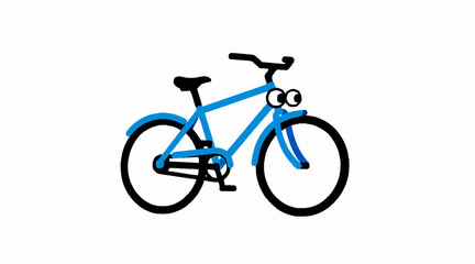 Fototapeta premium Blue bicycle character with large cartoon eyes