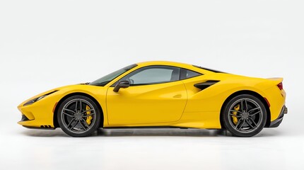 Fototapeta premium Modern Yellow Luxury Supercar Side View Profile Isolated on Plain White Background
