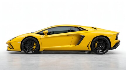 Naklejka premium Modern Yellow Luxury Supercar Side View Profile Isolated on Plain White Background