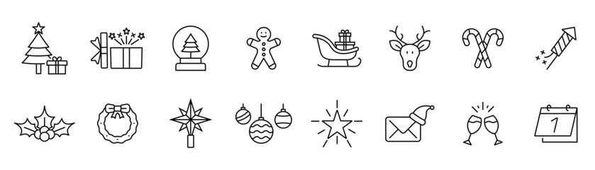 Obraz premium New year icon set. Happy New Year related icon collections. Fireworks, celebration, champagne, calendar, clock, gift, confetti.