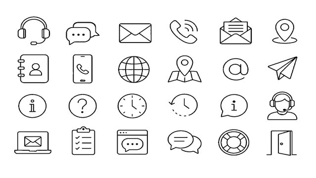Contact and Communication Line Icons Set Editable Stroke Collection