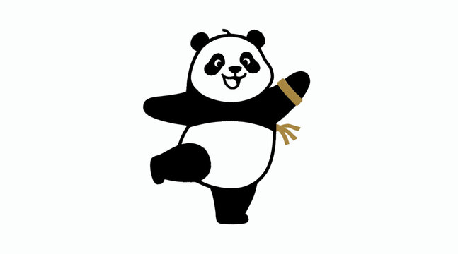 Cheerful cartoon panda bear in dynamic dancing pose