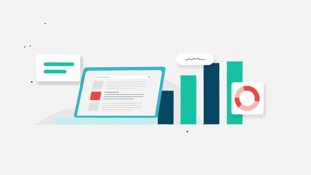 Laptop Screen with Rising Financial Growth Charts 2D Animation &ndash; Digital Business Analytics, Marketing Strategy, and Revenue Report Concept