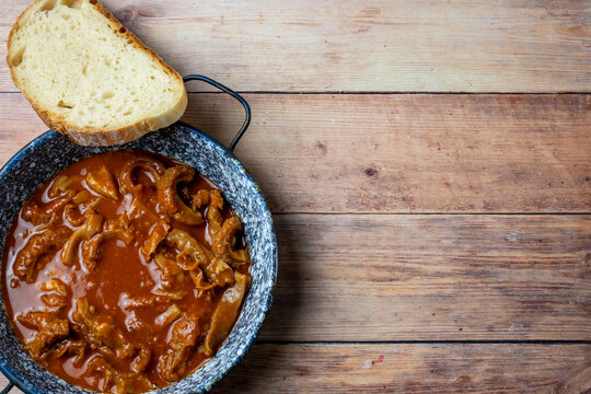 Traditional Hungarian Tripe Stew Served with Fresh Bread