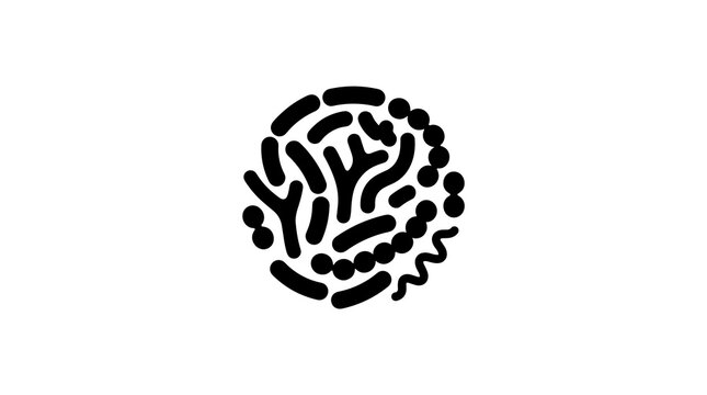 Black and White Microscopic Bacteria and Germs Circle Icon