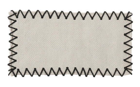Textured fabric rectangle with zigzag stitching detail isolated on a transparent background d